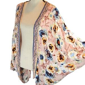 Maurices Pink Floral Peasant Sleeve Kimono,‎ Size S/M